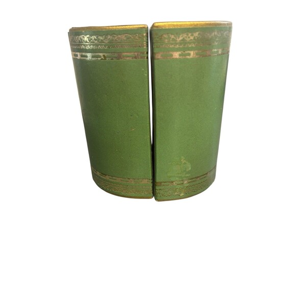 Midcentury Olive Green And Gold Half Circle Bookends. Vintage Home Decorations - Picture 5 of 10